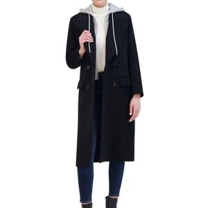 Rebecca Minkoff Double Breasted Longline Coat with Jersey Hooded Bib size S